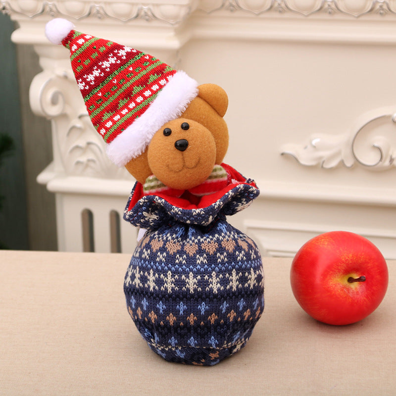 4x Gebreide kerstcadeauzakjes 3D poppen, Kerstman, Sneeuwpop, Eland, Hond