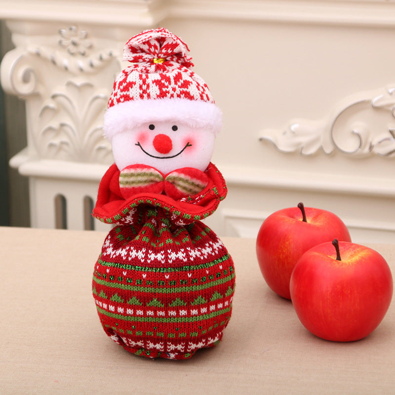 4x Gebreide kerstcadeauzakjes 3D poppen, Kerstman, Sneeuwpop, Eland, Hond