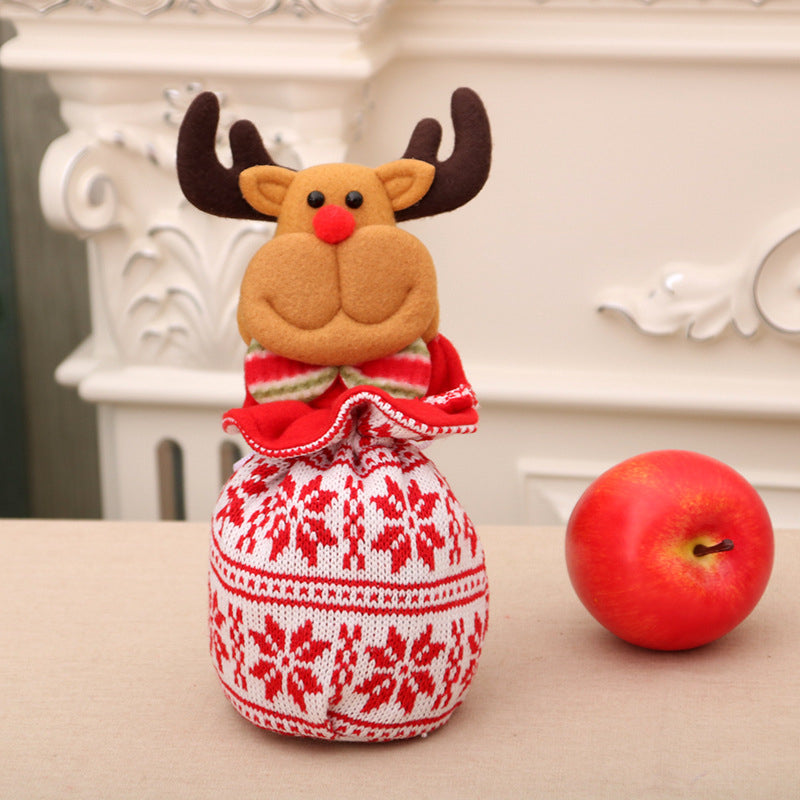 4x Gebreide kerstcadeauzakjes 3D poppen, Kerstman, Sneeuwpop, Eland, Hond