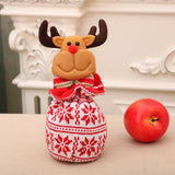 4x Gebreide kerstcadeauzakjes 3D poppen, Kerstman, Sneeuwpop, Eland, Hond