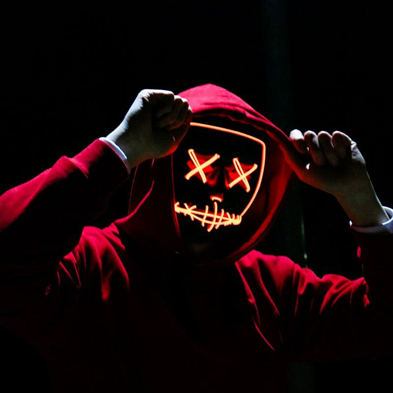 LED Horror Masker voor Halloween & Maskerade | Purge-geïnspireerd knipperend masker met 3 lichtstanden - Verstelbaar & Veilig EL-draad Ontwerp